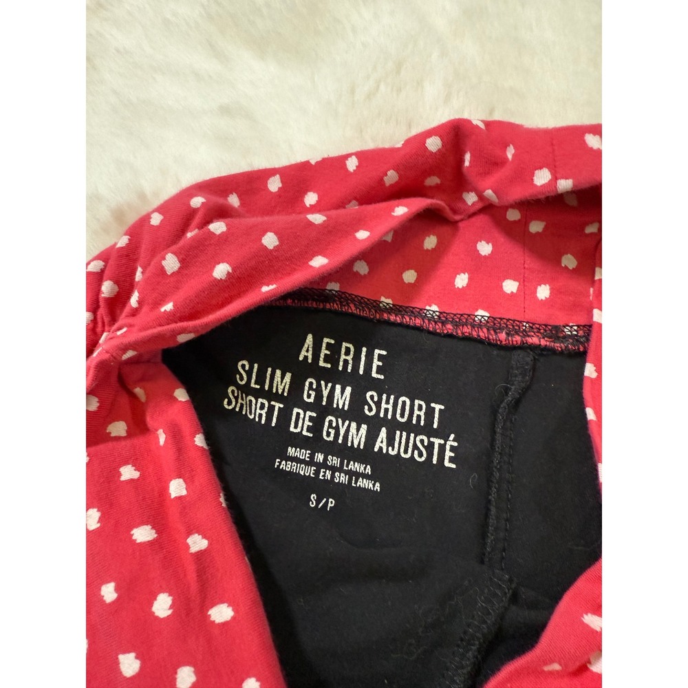 Aerie Slim Gym Short S Black Red Polka Dot Foldover Waist Athleisure Yoga Y2K - Picture 4 of 6